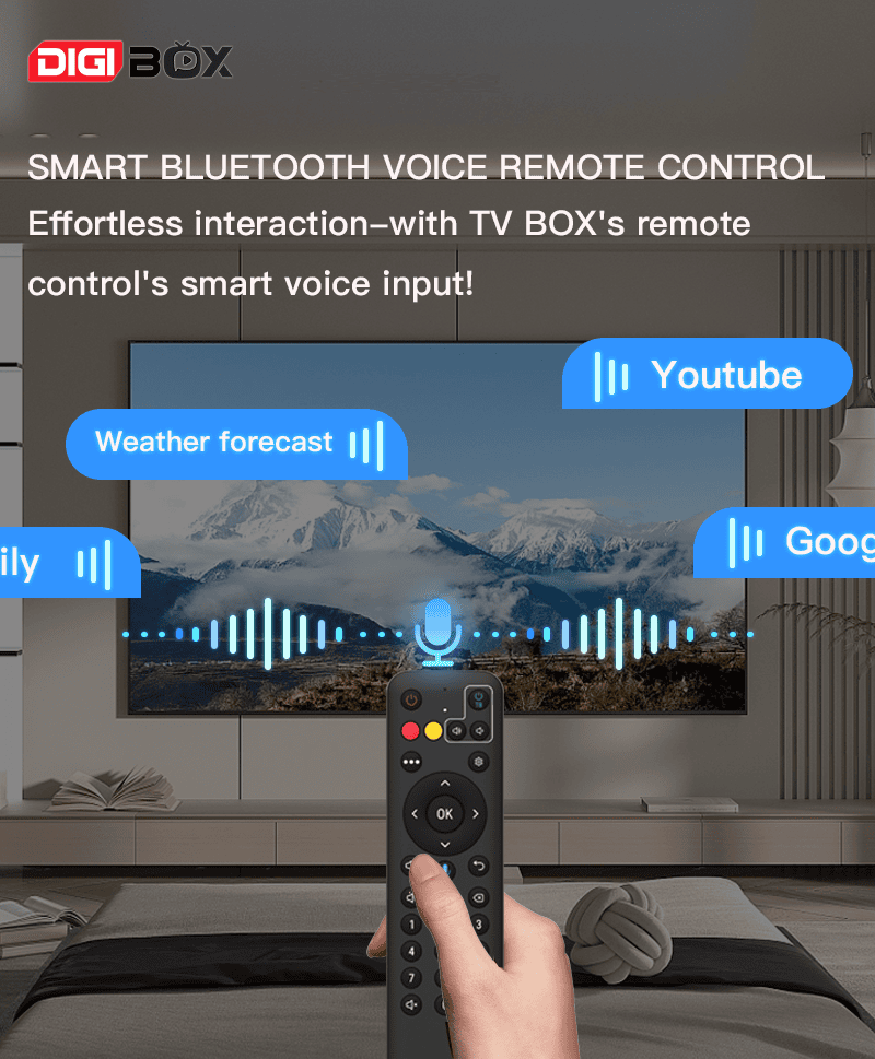 Digibox smart Bluetooth voice remote for effortless interaction with TV Box.